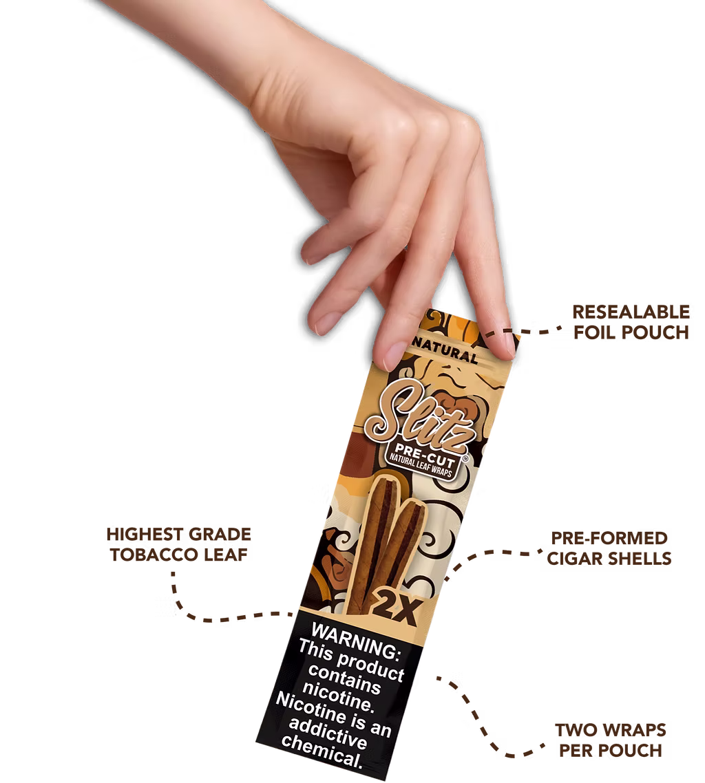 Hand holding a SLITZ™ Pre-Cut Wraps pouch